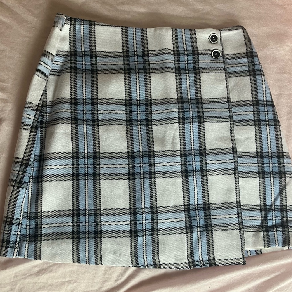 BLUE RAIN PLAID MINI SKIRT
